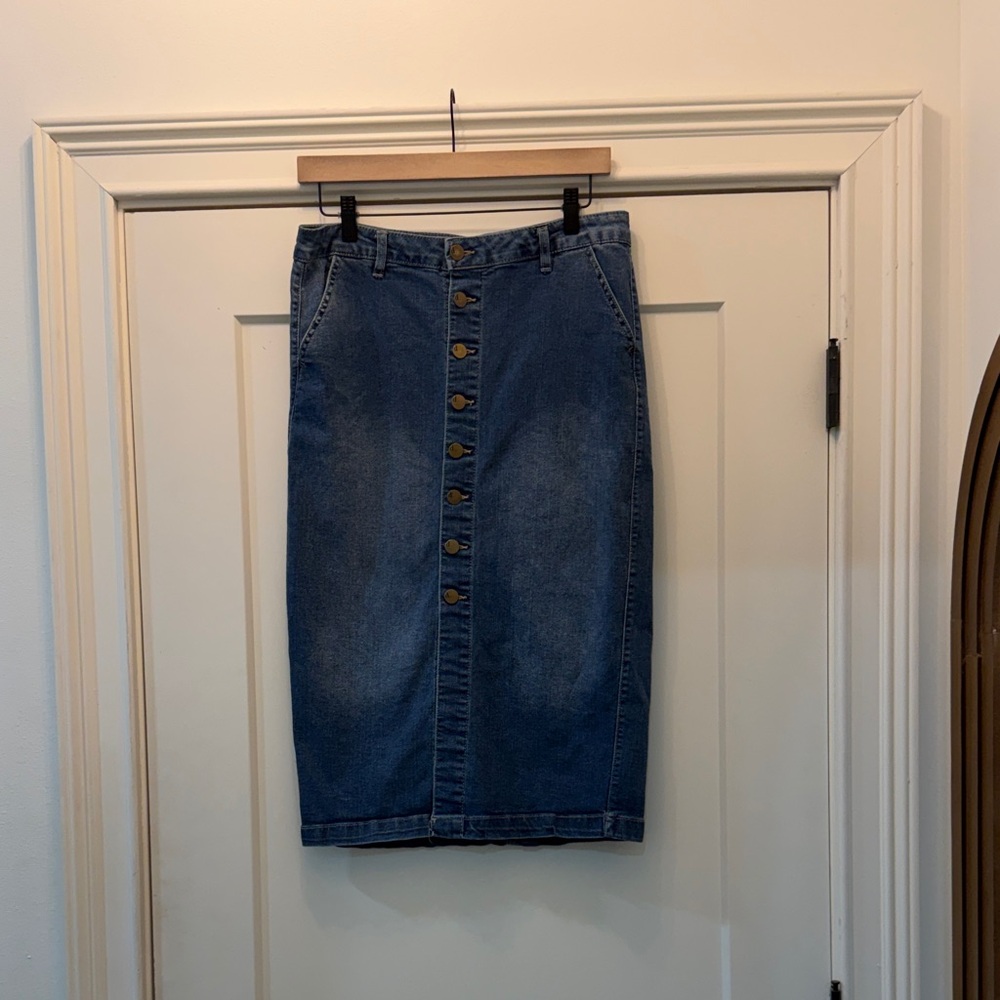 d. jeans Blue Button-Front Pencil Skirt